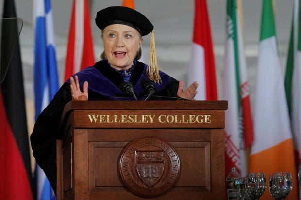 Former U.S. Secretary of State Hillary Clinton delivers the Commencement Address at Wellesley College in Wellesley